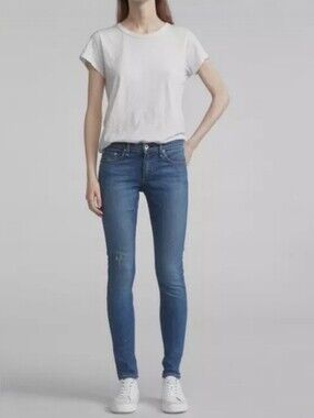 Rag & Bone Blue Mid Rise Classic Skinny Fit Slim Jeans in Brimfeild Womens 25